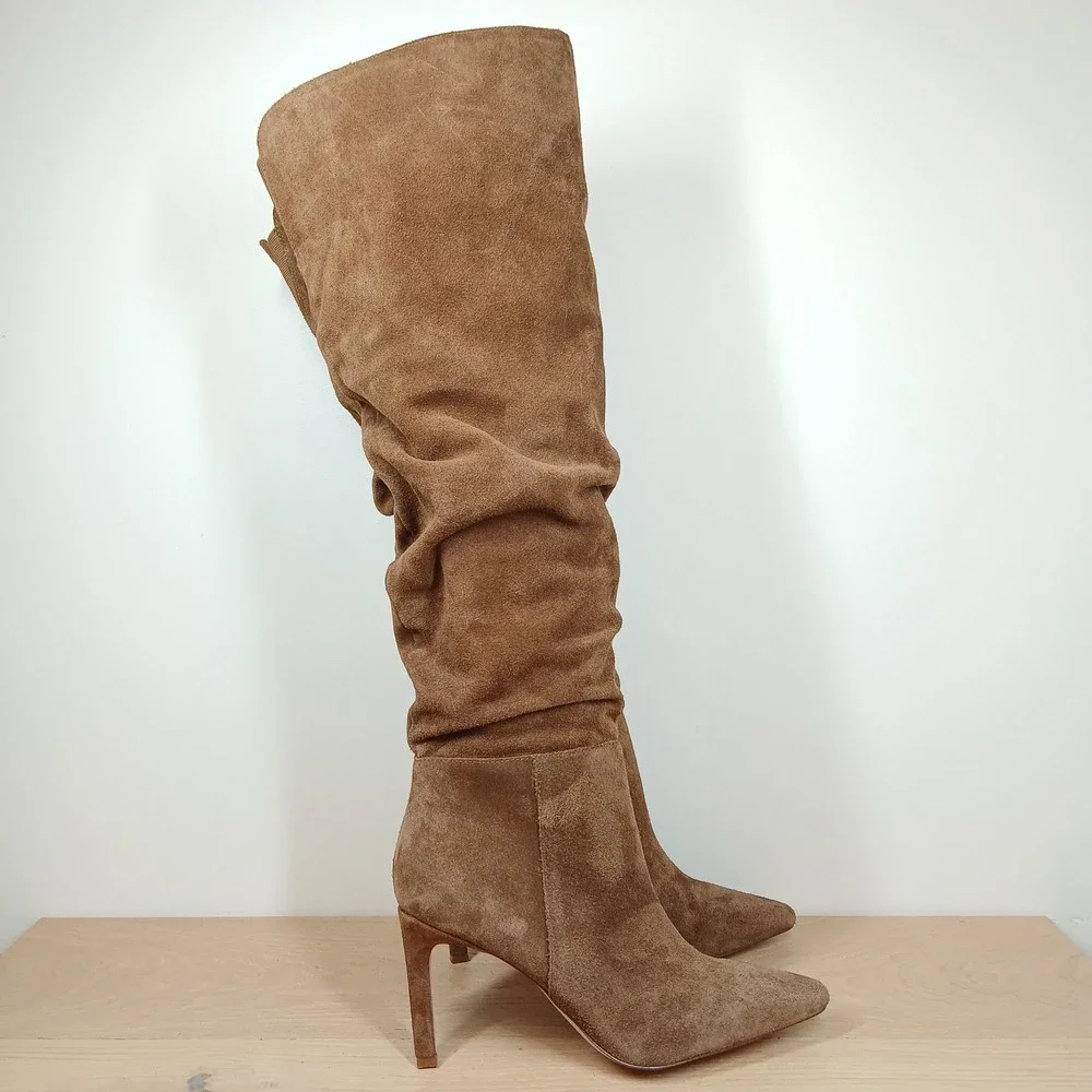 Jessica Simpson Brown Suede Slouchy Over The Knee Boots 10 Pointed Toe Stiletto